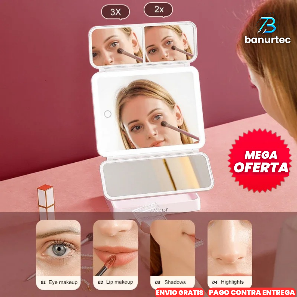 Espejo De Maquillaje Led De 3 Pliegues GlamView™