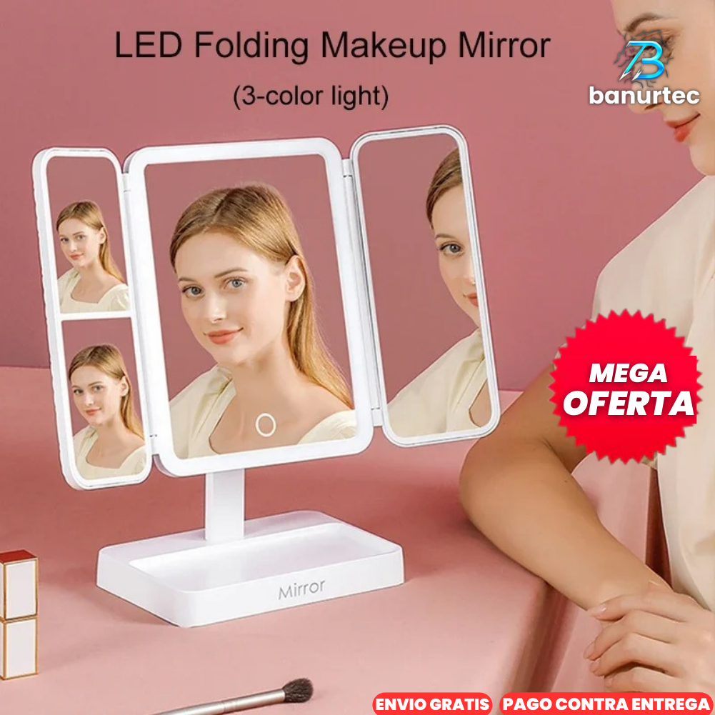 Espejo De Maquillaje Led De 3 Pliegues GlamView™