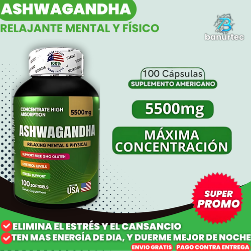 Ashwagandha Americano De Alta Concentración | 5500 mg | 100 Cápsulas