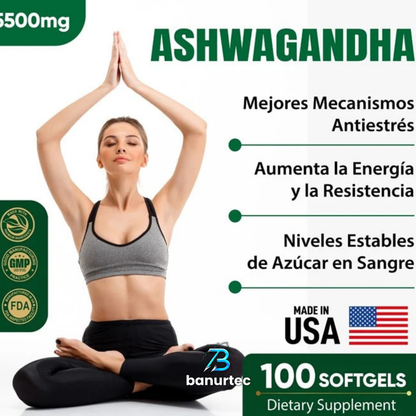 Ashwagandha Americano De Alta Concentración | 5500 mg | 100 Cápsulas