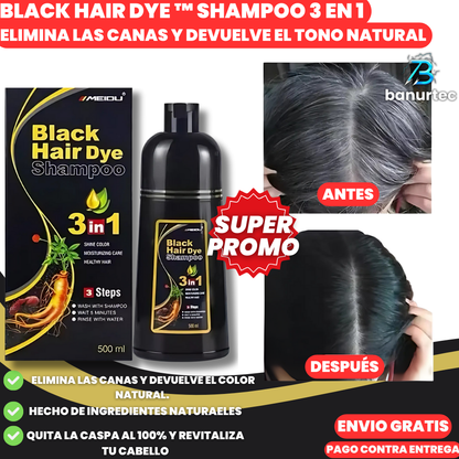 Black Hair Dye™ Shampoo 3 en 1: Elimina Las Canas Y Devuelve El Tono Natural