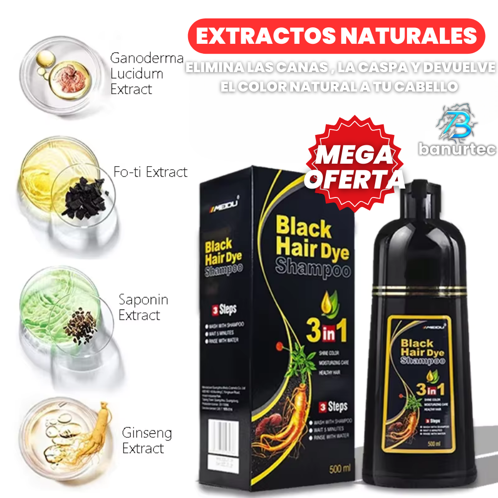 Black Hair Dye™ Shampoo 3 en 1: Elimina Las Canas Y Devuelve El Tono Natural