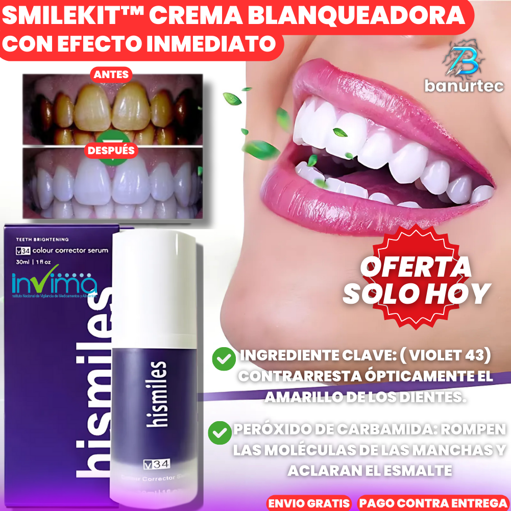 SmileKit™ Crema Blanqueadora Con Violet 43 Contrarresta Ópticamente El Amarillo De Los Dientes