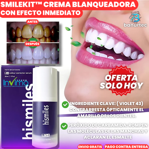 SmileKit™ Crema Blanqueadora Con Violet 43 Contrarresta Ópticamente El Amarillo De Los Dientes