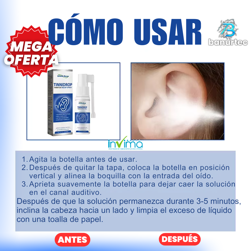 TinniDrop™ Spray De Tratamiento Efectivo Alivia Dolor de oído, Mejora la escucha, Cura Sordera