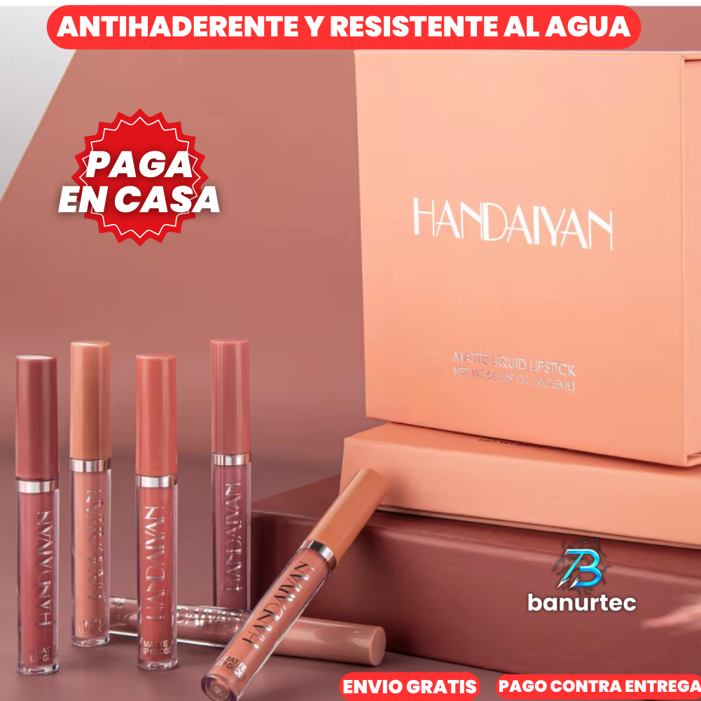Handaiyan™ Kit X6 Labiales Mate Hidrofobicos Y Duraderos