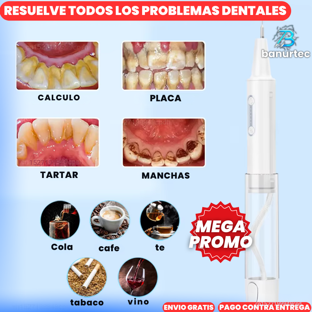 Oferta Especial: Dentex™ Kit Removedor de Sarro Eléctrico Ultrasónico 3 en 1