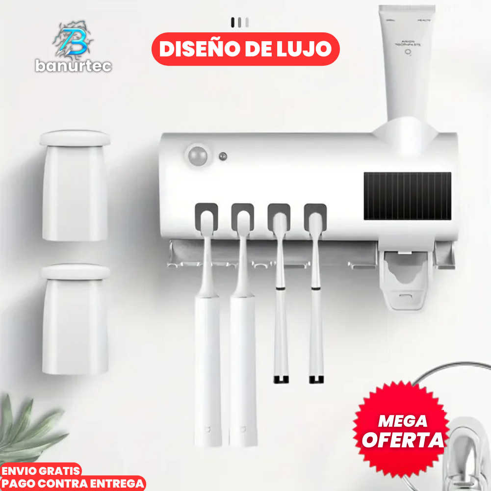 Portacepillos Esterilizador UV Con Panel solar y Dispensador