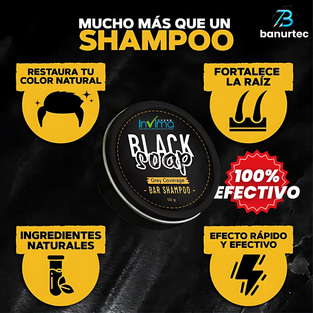 Oferta Especial 2x1: BlackSoap™ Jabón Anti Canas Restaura El Color Natural Del Cabello