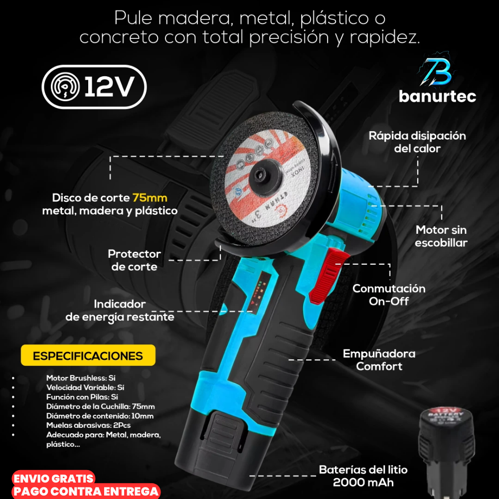 Amoladora Angular Inalámbrica Profesional De Alta Potencia TurboFlex Pro™
