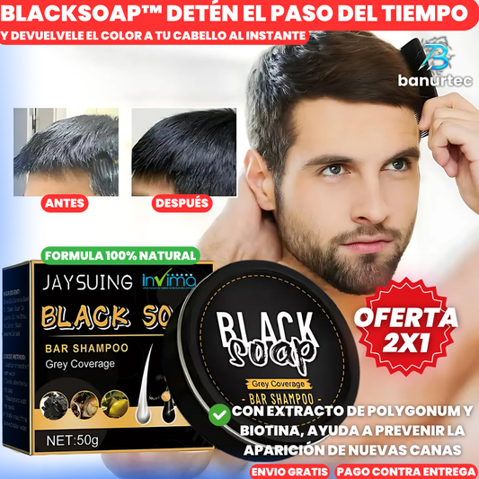 Oferta Especial 2x1: BlackSoap™ Jabón Anti Canas Restaura El Color Natural Del Cabello