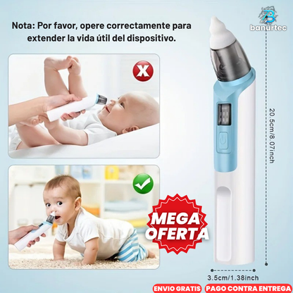 BabyClear™ Aspirador Nasal Eléctrico Para Bebé, Elimina el exceso de mucosidad de forma rápida y segura