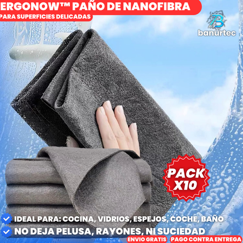 Pack X10: ERGONOW™ Paño de Nanofibra para Superficies Delicadas