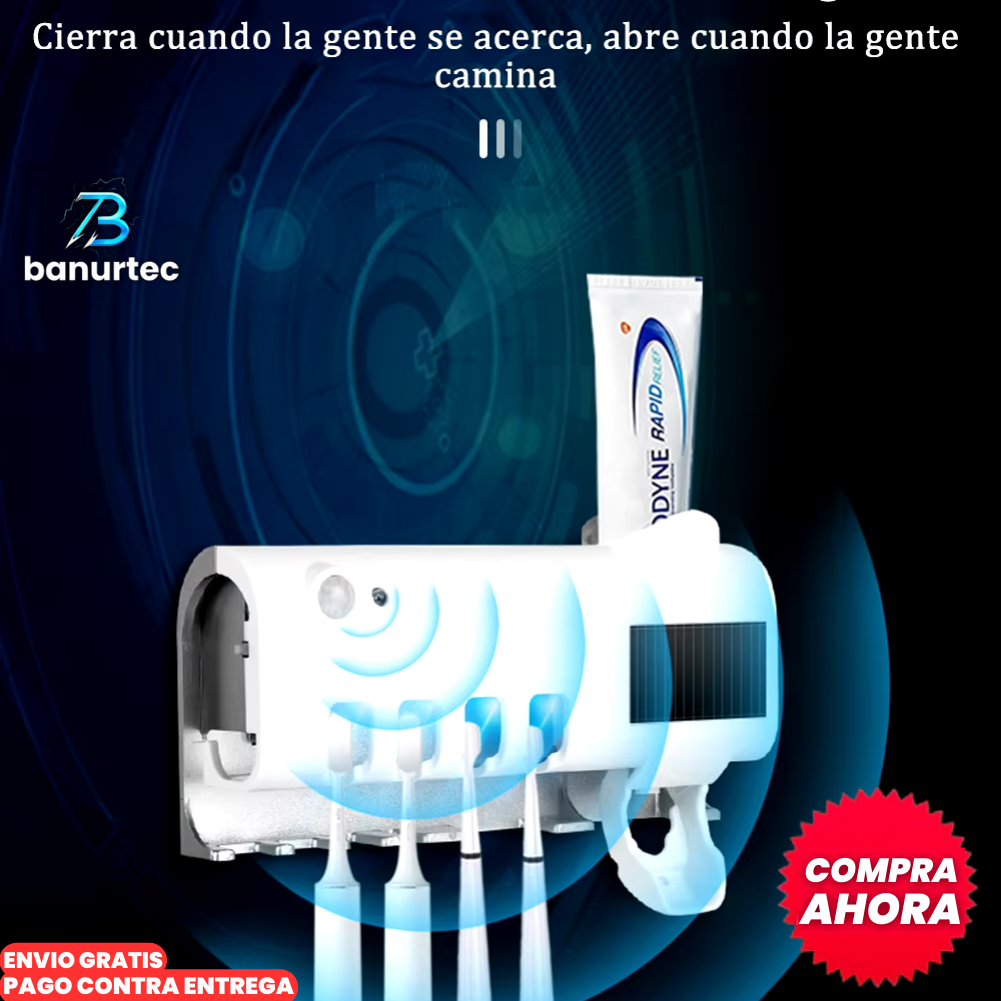 Portacepillos Esterilizador UV Con Panel solar y Dispensador