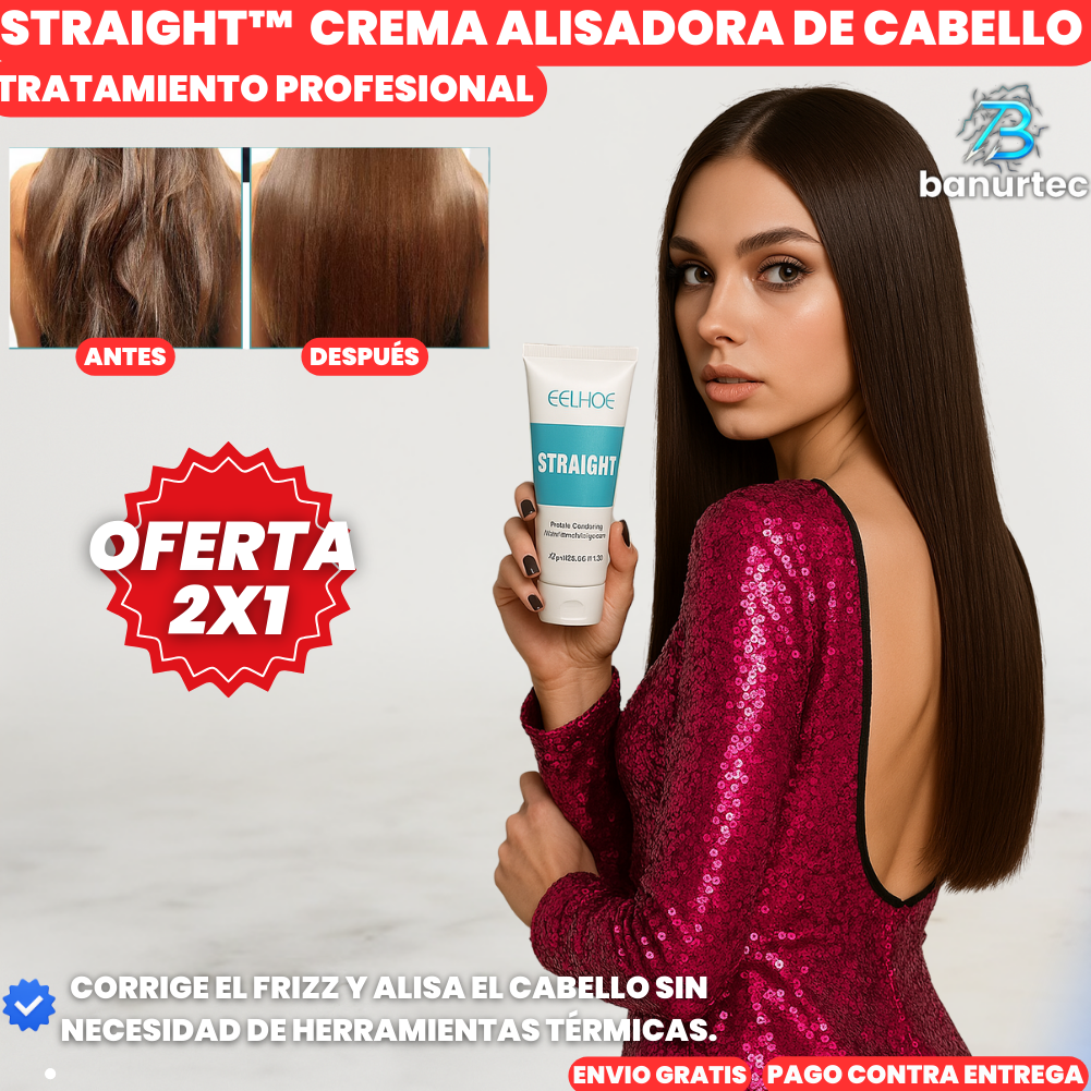 Oferta Especial 2X1:  Straight™ Crema Alisadora De Cabello Tratamiento Profesional 250ML