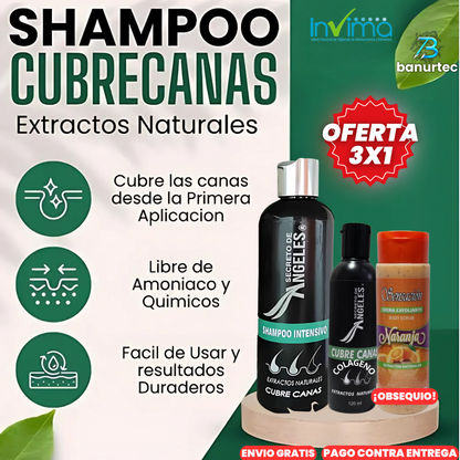 Oferta Especial 3X1: Shampoo Cubre Canas Extractos Naturales + Obsequio
