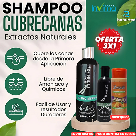 Oferta Especial 3X1: Shampoo Cubre Canas Extractos Naturales + Obsequio