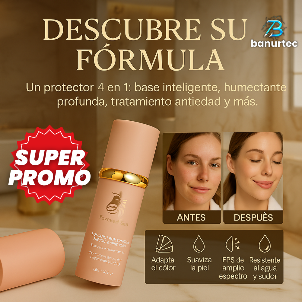 GlowSkin™ – Protector Solar 4 en 1 con Base Inteligente, Hidratante y Tratamiento Anti-Edad
