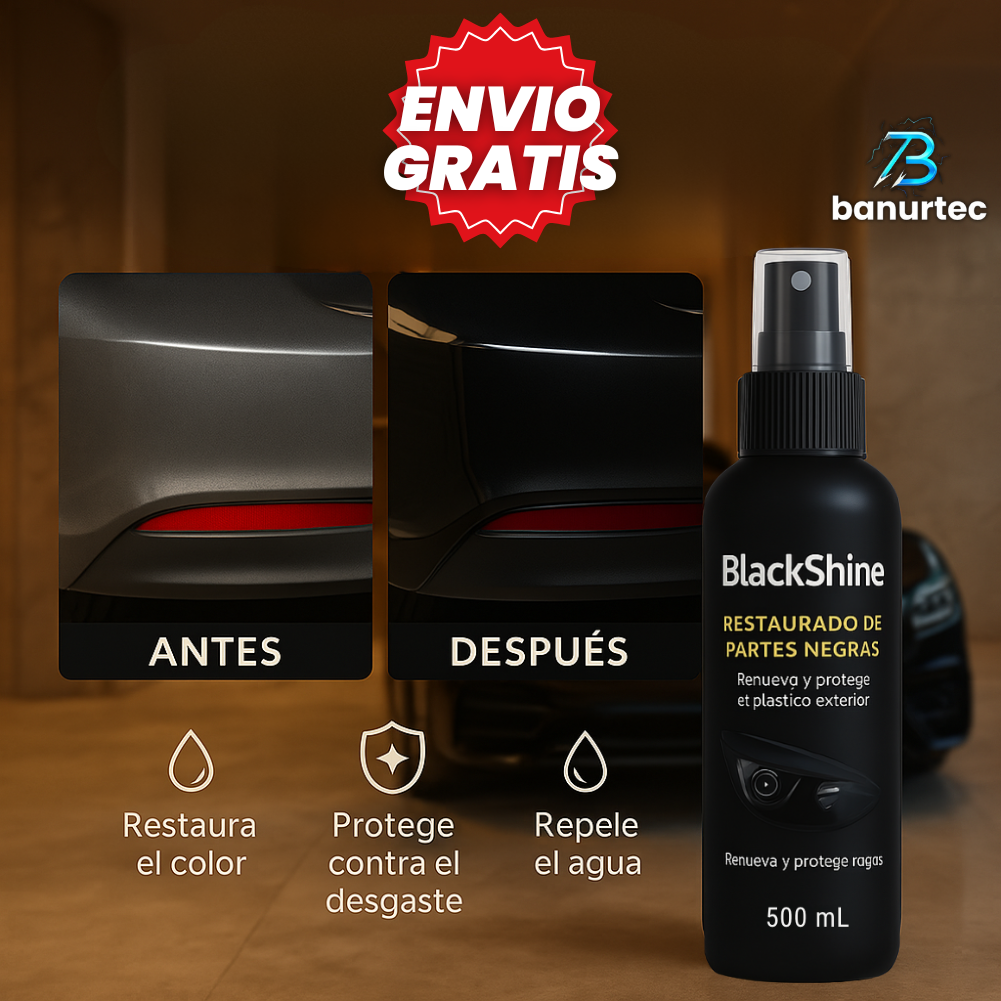 BlackShine™ – Restaurador de Partes Negras, Devuelve el Brillo y Protege tu Vehículo del Sol