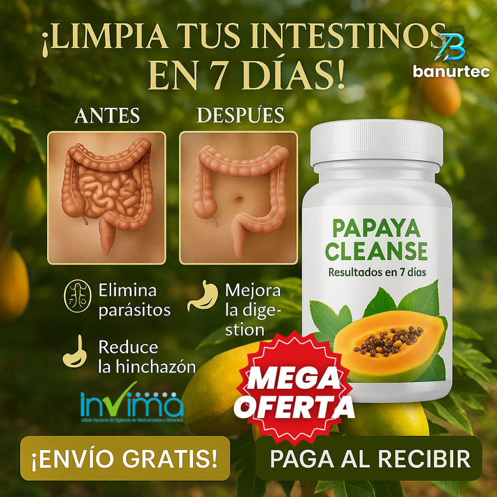 PapayaCleanse™ – 60 Cápsulas Naturales que Desintoxican, Mejoran tu Digestión y Te Hacen Sentir Ligero