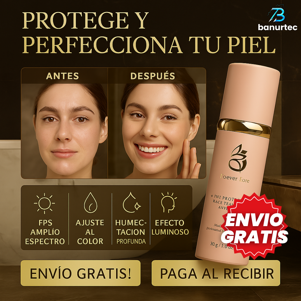 GlowSkin™ – Protector Solar 4 en 1 con Base Inteligente, Hidratante y Tratamiento Anti-Edad
