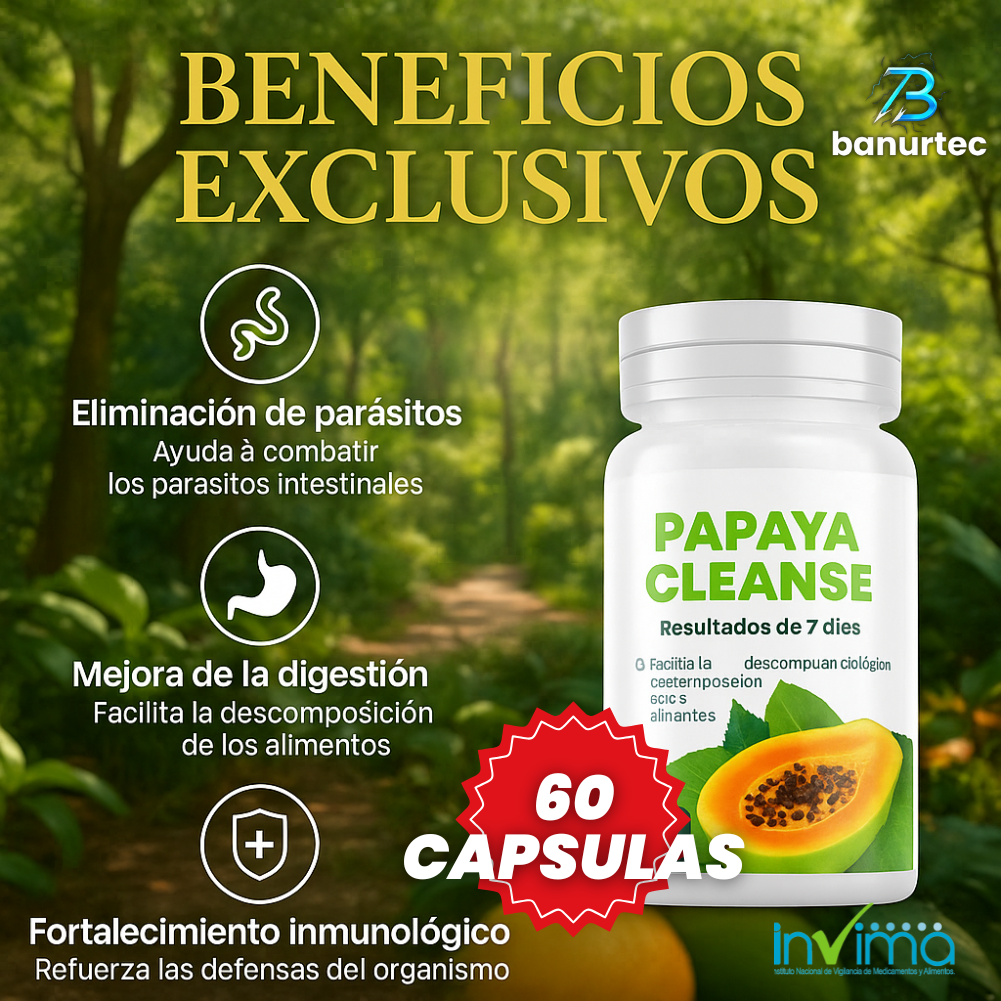 PapayaCleanse™ – 60 Cápsulas Naturales que Desintoxican, Mejoran tu Digestión y Te Hacen Sentir Ligero