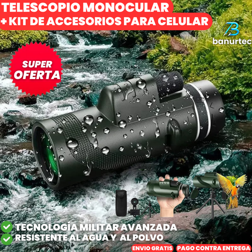 Telescopio Monocular Pórtatil + Kit de Accesorios Celular