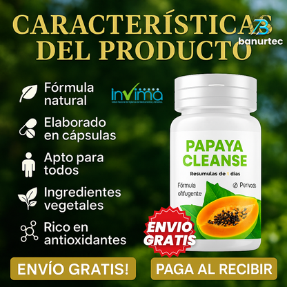 PapayaCleanse™ – 60 Cápsulas Naturales que Desintoxican, Mejoran tu Digestión y Te Hacen Sentir Ligero