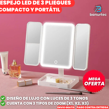 Espejo De Maquillaje Led De 3 Pliegues GlamView™