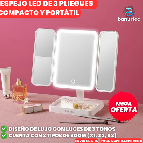 Espejo De Maquillaje Led De 3 Pliegues GlamView™