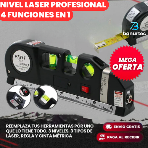 Metro Con Nivel Láser 4 en 1 FixitPro