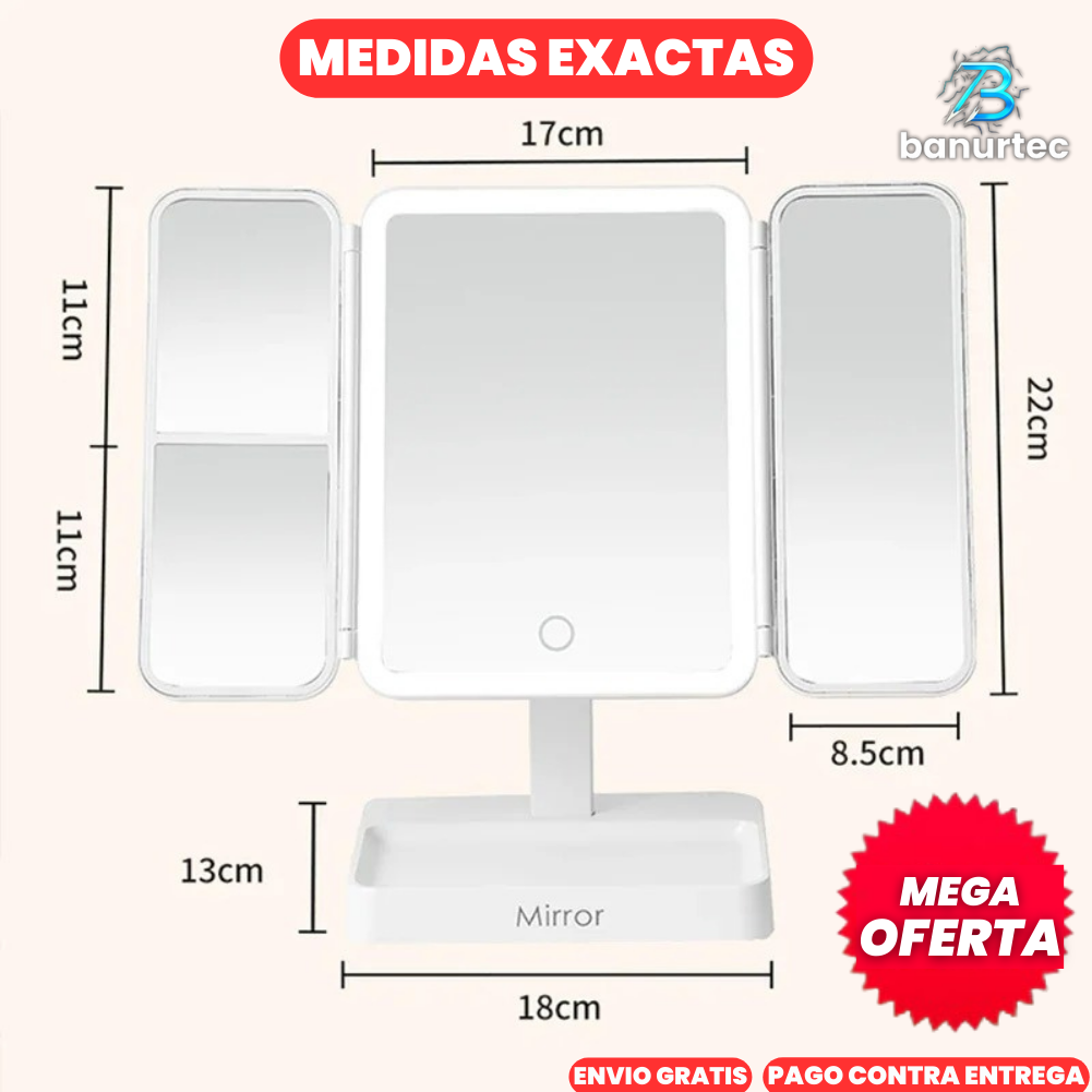 Espejo De Maquillaje Led De 3 Pliegues GlamView™