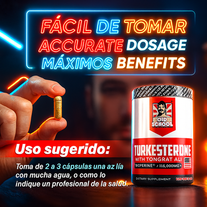 Old School Turkesterone™  Gana Masa Magra, Fuerza y Rendimiento sin Efectos Secundarios (120 Capsulas)