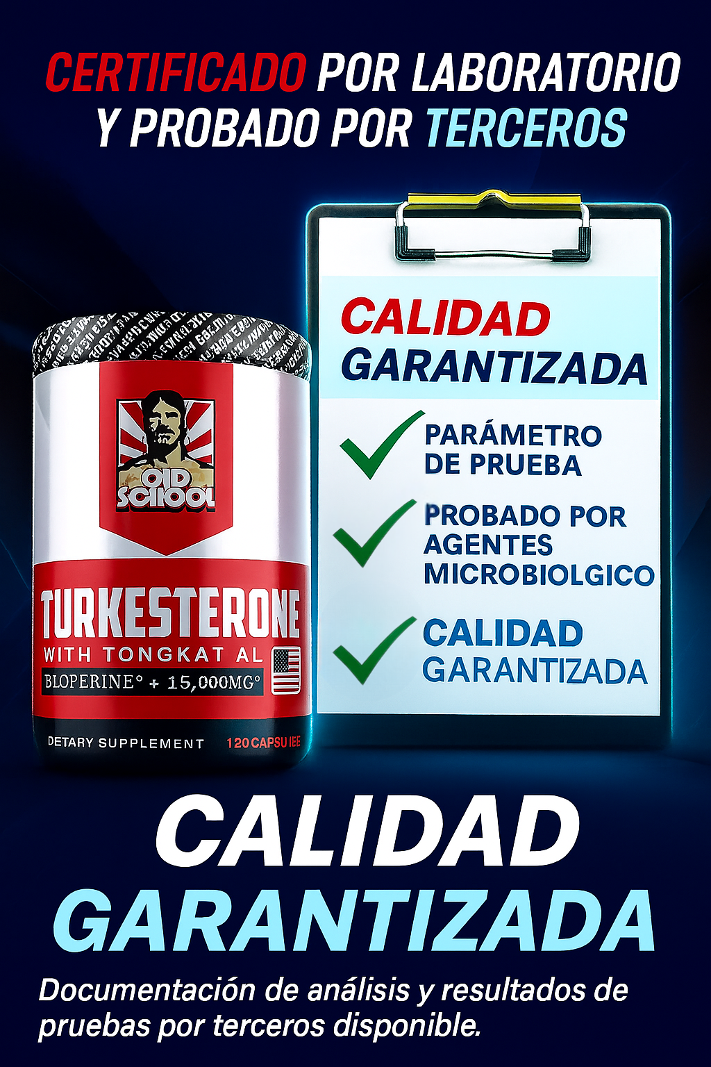 Old School Turkesterone™  Gana Masa Magra, Fuerza y Rendimiento sin Efectos Secundarios (120 Capsulas)